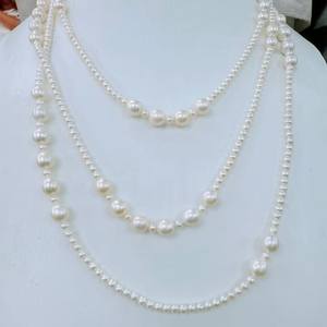 Collar de Perlas de Agua Dulce de 3-4 mm con Cuentas Casi Circulares de 6.5-7 mm, Cadena de 160 cm, Estilo Suave y Elegante - Product Image 2