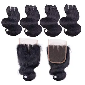 Short Brazilian Human Hair Body Wave Weave Bundles With Closure,50 gram Cheap Sew In Hair Extensions 4 bundles With Closure