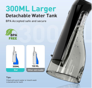 Stuzzicadenti filo d'acqua portatile cordless bocca doucher 300ML ricaricabile per irrigazione da viaggio - Product Image 3