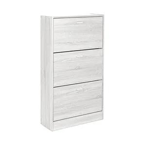 Cheap Price Modern White Double depth Wood 3 Layers Space-Saving Shoe Rack Cabinet For Home Living Room Furniture