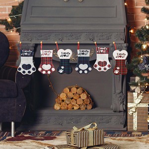 Nuevas medias navideñas de tela con estampados creativos, decoraciones para el hogar con huellas de perros y gatos, árbol de Navidad, <span class=keywords><strong>chimenea</strong></span> CNYB18 - Product Image 4