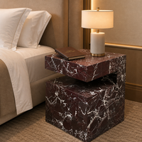 Table d'appoint minimaliste italienne en marbre OEM/ODM pour salon, table de chevet carrée en pierre Rosa Levanto, mobilier d'hôtel