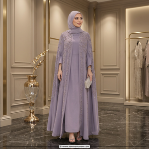 Schwarze Bestickte Polyester-Abaya für Damen, Muslimische Lose Passform, Fließender Stoff, Lange Ärmel, Bodenlang, Elegantes Indisch-Pakistanisches Oberteil - Product Image 2