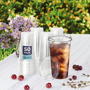 Homestockplus Clear Plastic <b>Cups</b> Strawless <b>Sip</b> Lids Leak-Proof BPA-Free Disposable Iced Coffee Weddings Events 50 Count - Product Image 3