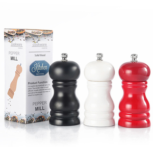 Molinillo de pimienta de madera con revestimiento mate, molinillo de pimienta Manual a granel, cuerpo de madera de caucho en rojo, negro, blanco para uso en la cocina - Product Image 6