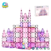 CBTOYS Juego de Construcción de Castillo de Princesa con Bloques Magnéticos, Figuras, Bloques Magnéticos Rosas y Morados, Construcción 3D, Juguete STEM
