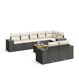 Conjunto de Sofá de Jardín Negro y Crema, Mimbre Sintético para Exteriores con Cojines de Espuma de Alta Densidad, Diseño Contemporáneo Impermeable - Product Image 1