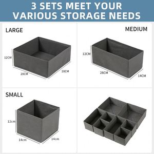 Basic Cloth Drawer <b>Storage</b> Organizer <b>Box</b> Set of 6 Gray Closet Drawer Organizer Clothing Drawer Divider <b>Storage</b> <b>Box</b> for Underwear - Product Image 3
