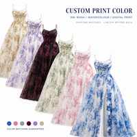 Robe de bal en tulle floral aquarelle personnalisée avec corsage à bretelles spaghetti et fente haute pour femme, vente en gros, fabricant OEM ODM