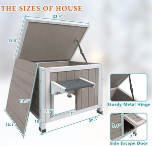 Maison pour chat d'extérieur en bois, isolée et résistante aux intempéries, pour chats errants, utilisation hivernale, avec porte d'évacuation et toit ouvert en asphalte - Product Image 6
