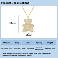 Collier pendentif ours mignon en argent sterling 925 avec moissanite, plaqué or minimaliste