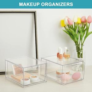 Boîte de rangement cosmétique en acrylique rectangulaire moderne et écologique pour la maison, avec tiroir pour la table de maquillage, support pour produits de soin de la peau - Product Image 2