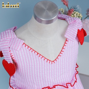 Valentine's Theme 3D Pale pink Medium Stripe 100% Cotton Seersucker Hand Smocked A-Line Breathable Baby Dress ODM Wholesale - Product Image 5