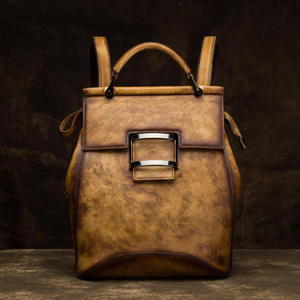 Bolso de Hombro Retro Andong de Cuero Vacuno Genuino, Mochila de Color Sólido Hecha a Mano, Mochila de Gran Capacidad para Mujer, Bolsos de Viaje - Product Image 3