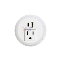 Prise de courant encastrable pour table et canapé, IP44, 1 prise USB de type A+C, diamètre 50 mm, en PC noir, autoportante