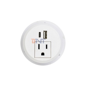 Enchufe <span class=keywords><strong>de</strong></span> Mesa para Sofá, Diseño Empotrado, IP44, Toma <span class=keywords><strong>de</strong></span> Corriente Estándar Estadounidense Tipo A+C, Carga USB, 50 mm <span class=keywords><strong>de</strong></span> Diámetro, Material <span class=keywords><strong>de</strong></span> PC, Negro - Product Image 4