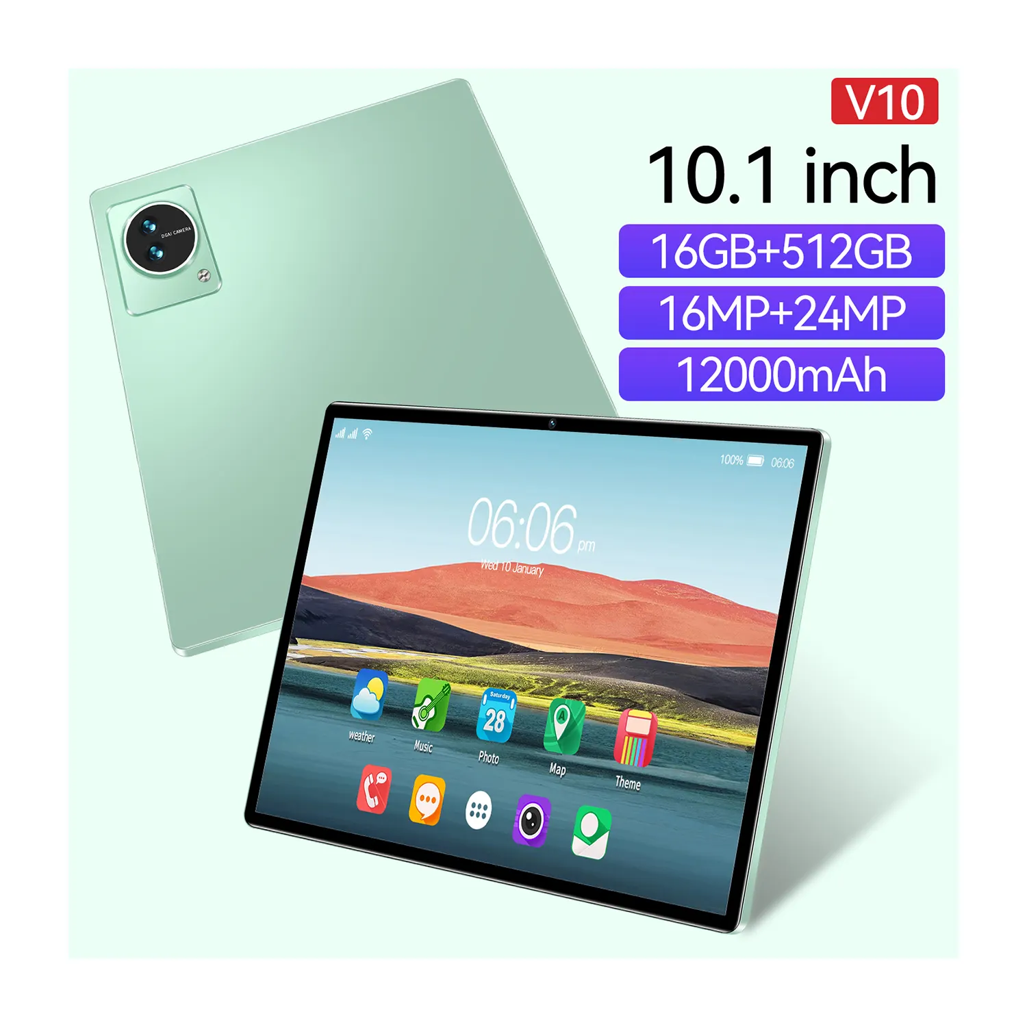 V10 tablet gaming, laptop 10.1 inci Ram logam 16GB Rom 512GB 16MP + 24MP tablet kantor seluler baru