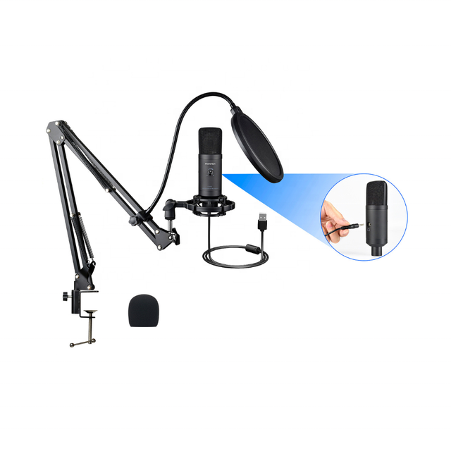 Professional USB Condenser Microphone Stand Aluminum Alloy Cardioid Noise Cancelling Lightweight for Desktop Recording Music