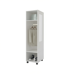 Armoire blanche 63H avec 3 étagères, 1 miroir, 4 roulettes, armoire élégante, meubles de chambre à coucher - Product Image 1