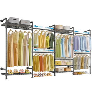 Timate F4 - Perchero de Pared Industrial de Acero Aleado con Recubrimiento en Polvo, Resistente, Expandible y Ajustable, Organizador de Armario - Product Image 1