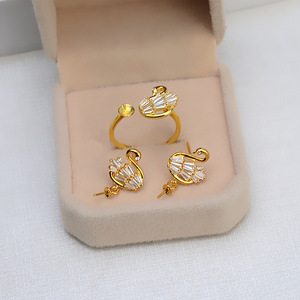 S925 Silver Swan Open Ring Earring Pin Personalized Female Pearl DIY Accessories Empty <b>Tray</b> 1325-<b>Jewelry</b> Findings Components - Product Image 1