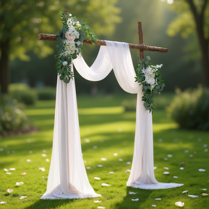 Kit de fleurs pour arche de mariage blanche, tissu drapé de 21 pieds avec 4 arrangements floraux artificiels pour la cérémonie ou la réception, décoration de fond - Product Image 2