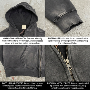 Heavyweight 500Gsm Oversized French Terry Zip up Hoodie TKAN632 Custom Vintage Acid Wash Distressed Man's Hoodies for Streetwear - Product Image 2