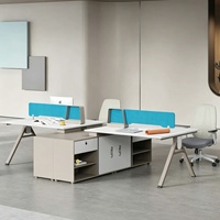 Poste de travail de bureau modulaire de classe E0 pour 4 personnes avec chaise et armoire de rangement longue – Mobilier de bureau financier