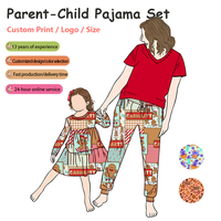 Ensemble de pyjamas maman et moi en fibre de bambou et élasthanne, vêtements de détente, ensemble robe à imprimé floral occidental