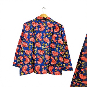 Ensemble pyjama en coton 100% à imprimé floral, manches courtes, vêtements de nuit tissés, vêtements de détente, cadeau pour elle - Product Image 5