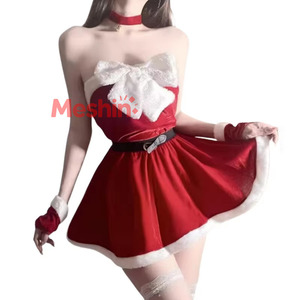 Robe tutu sexy sans bretelles de Père Noël avec collier ras du cou et gants, en polyester, idéale pour les séances photo de Noël et - Product Image 6