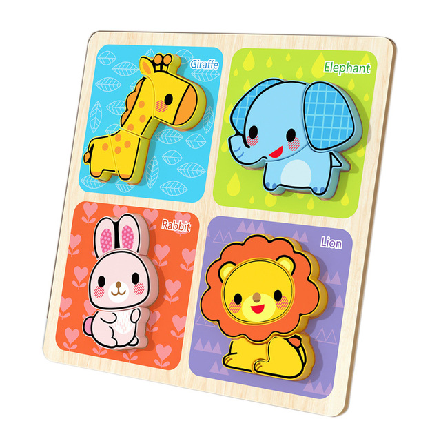 COMMIKI OEM Custom Design Wooden Animal Puzzle 3D Board Cartoon Jigsaw Puzzle Animal Shape Matching Puzzle Kids