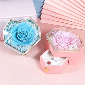 Mother's Day Gifts Eternal Rose Jewelry <strong>Box</strong> Heart-Shaped Ring Necklace Preserved Roses Link Chain for Women for <strong>Wedding</strong> - Product Image 3