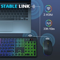 Clavier et souris sans fil rétroéclairés JOMAA, rechargeables, lettres RVB, clavier ergonomique pleine taille, angle d'inclinaison, souris