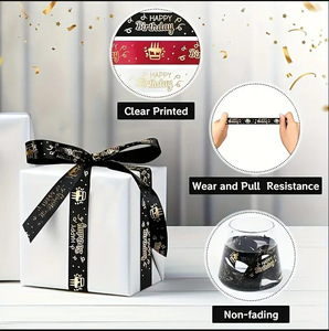 2.5 सेमी * 50y हैप्पी बर्थडे डे पॉलिएस्टर रिबन रोल हॉट स्टैम्पिंग पैटर्न फूल उपहार की दुकान के लिए मुद्रित रिबन - Product Image 6