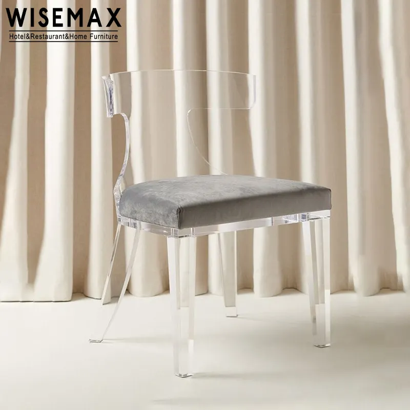 WISEMAX mobilya Minimalist zarif akrilik yemek şeffaf çapa sandalye kristal tırnak sandalye ile kumaş yastık ev için