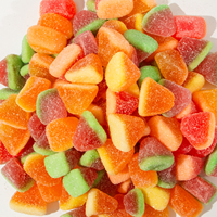 Bonbons gélifiés fruités à la pastèque, forme de dessin animé, multicolores, doux, personnalisables, fabriqués en Chine, en sachet, par usine OEM