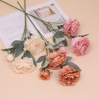 Bunga Peony Sutra Buatan Tiga Kepala Lukisan Minyak Buatan Tangan Model Mewah Nordik Grosir Cina Dekorasi Rumah Pernikahan