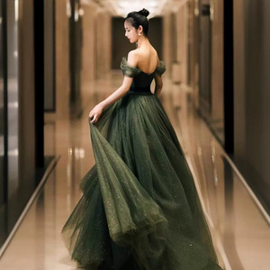 Green Off-Shoulder Evening Dress Natural Waistline Draped Design For Party Events Spring 2026 - Product Image 4