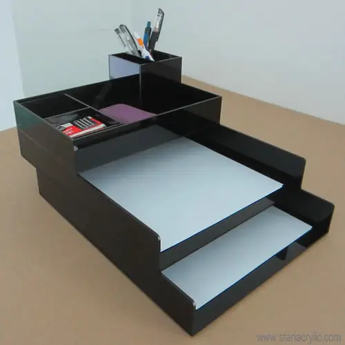 Organisateur de bureau en acrylique noir pour bureau organisateur d'accessoires de bureau accessoires de bureau en acrylique fournitures de bureau organisateur de fichiers