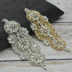 3色水钻水晶贴花用于结婚腰带和礼服，装饰用串珠贴花上批发胶水