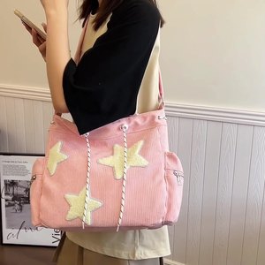 Fashion Women Handbag 2025 Color Block <b>Corduroy</b> Shoulder <b>Bag</b> Trendy Minimalist Korean Style Large Capacity Canvas Handbag - Product Image 3