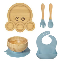 Ensemble de bols et assiettes pour bébé en bambou, très vendus, avec base en silicone à ventouse, sans BPA, écologiques, durables, non toxiques, motif animal, pour tout-petits