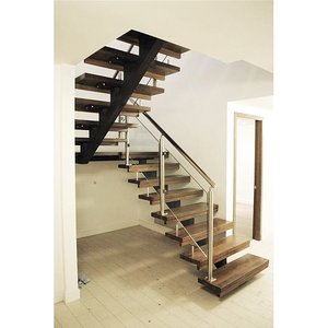 Ace Intérieur <span class=keywords><strong>Marches</strong></span> en bois massif Mono Beam Structure en acier <span class=keywords><strong>Escalier</strong></span> droit avec garde-corps en verre - Product Image 2