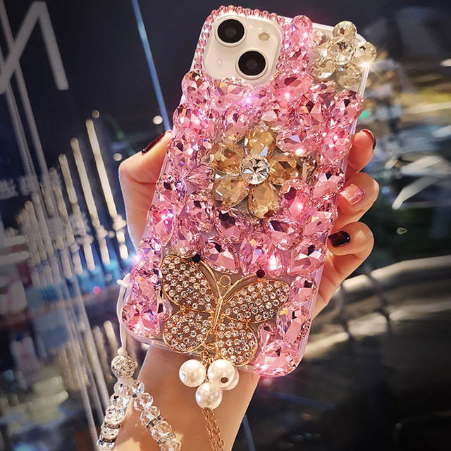 Jmax Luxury Bling Diamond Butterfly Flower Women Girls 3D Rhinestone Phone Case for iPhone 12 13 14 15 16 Pro Max for Samsung