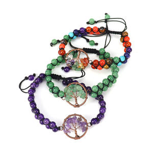 Bracelets en pierres naturelles, perles de cristal, arbre de vie tissé, bijoux en pierres précieuses, aventurine verte, 7 chakras, bracelets réglables de guérison - Product Image 4