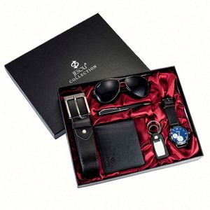 Men's Exquisite Popular <b>7</b>-Piece Gift Set Quartz <b>Watch</b> Wallet Perfume Shell Case Case Non-Waterproof Paper Belt Case Hook Buckle - Product Image 5