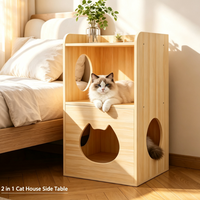 Table d'appoint 2-en-1 pour humain et animal de compagnie, avec niche pour chat en bois, table de chevet et rangement multi-niveaux, mobilier d'intérieur pour chambre à coucher