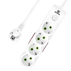 German Standard 4 gang Extension Cords Power Strip with switch 2M Copper Wire