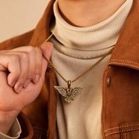 Collar con Colgante de Águila de Acero Inoxidable Estilo Punk Rock para Hombre, Collar con Colgante de Alas de Águila, Joyería de Regalo, Chapado en Oro de 18K